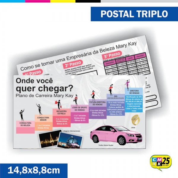 Detalhes do produto Postal Triplo - 4x4 Cores - Verniz Total Frente