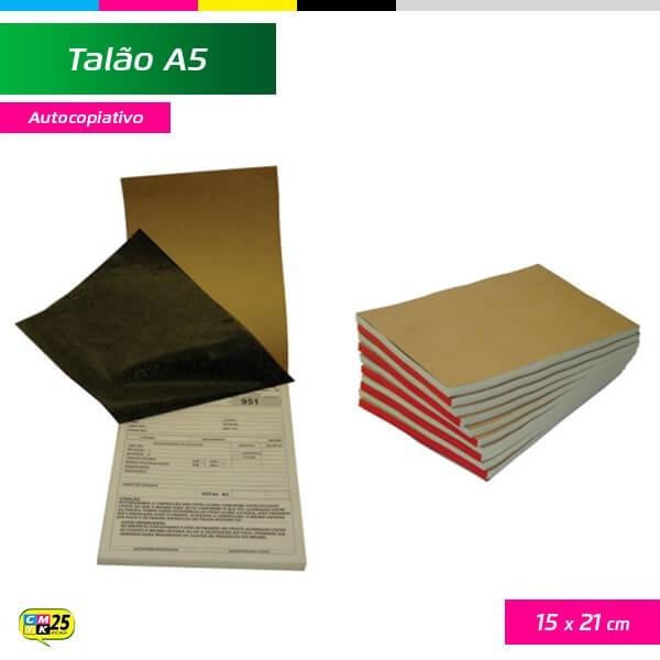 Detalhes do produto Talão A5 - 15x21cm - 10 Blocos 50x2 Vias - Autocopiativo