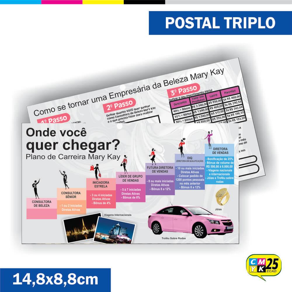 Postal Triplo - 4x4 Cores - Verniz Total Frente