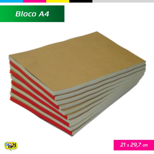 Bloco A4 - 21x29,7cm - 10 Blocos 100x1 Via - Impressão 2 Cores