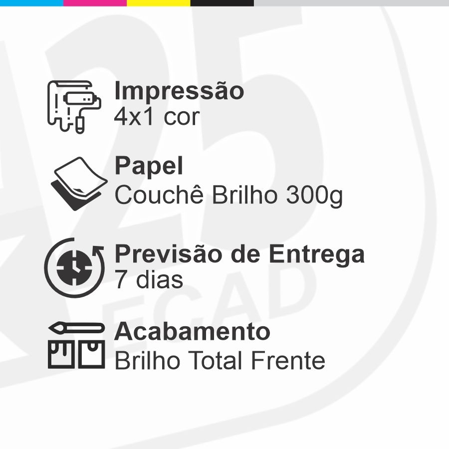 Mini Cartão de Visita - 4x1 cores -  8,8x2,2cm - Verniz Total Frente - 2000 Unid + Arte Final
