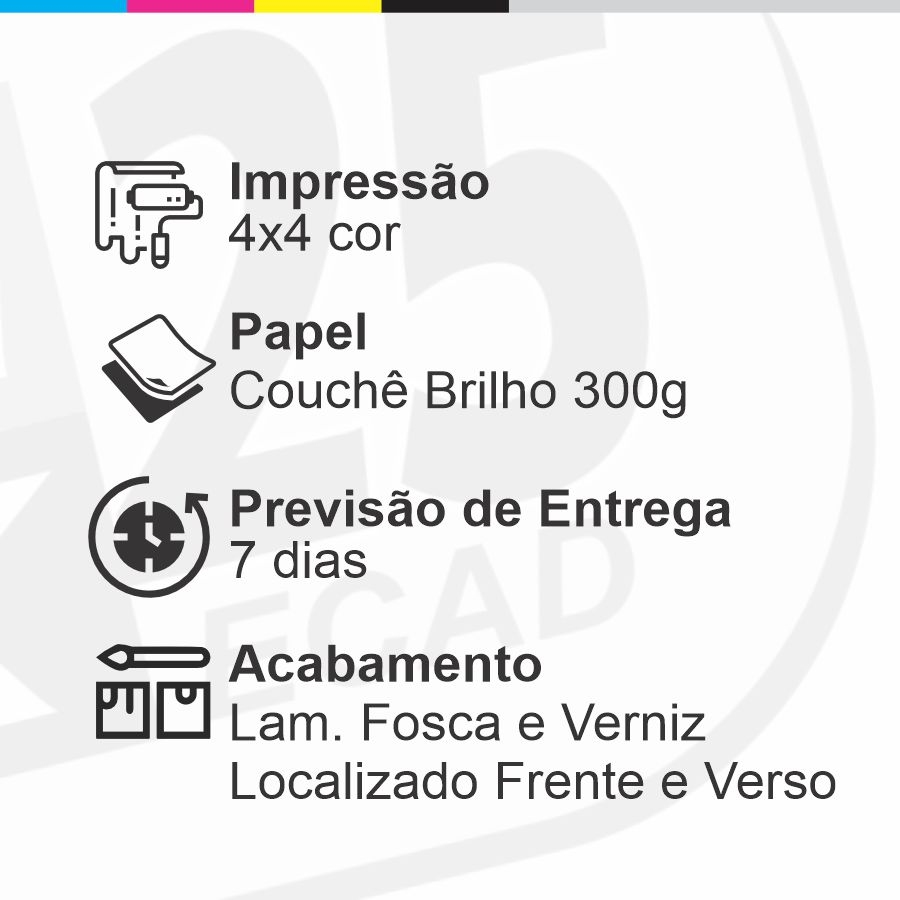 Mini Cartão de Visita - 4x4 cores -  8,8x2,2cm - Laminação Fosca - Verniz Localizado + Arte Final