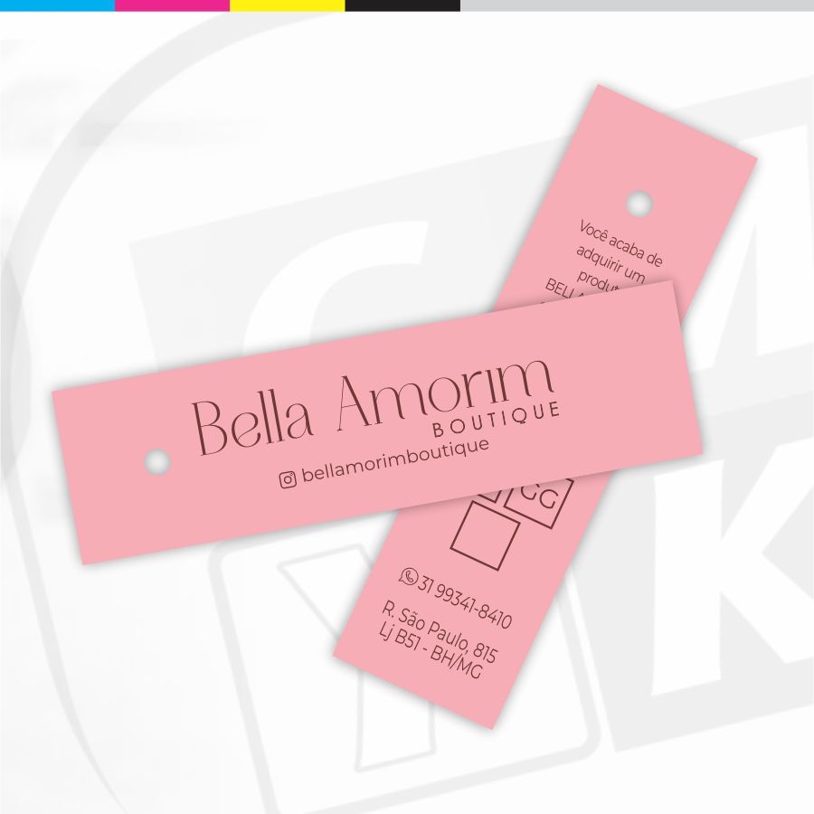 Tag 4x4 - Retangular - 2000 Unid. - 8,8x2,2cm + Furo 5mm + Laminação Fosca e Verniz Localizado + Arte Final